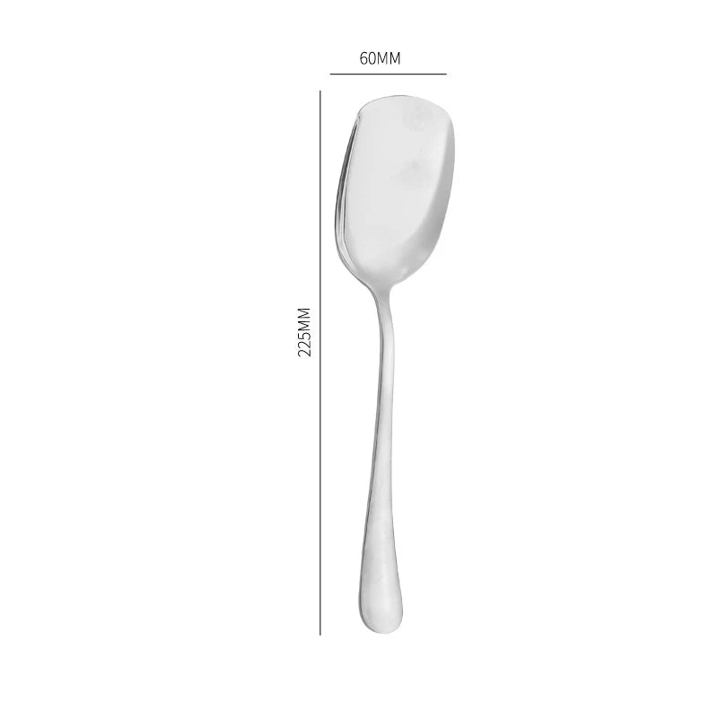 Golden Stainless Steel Food Service Spoon Large Rice Shovel Tableware Long Handle Square Spatula Kitchen Gadgets for Home - 369 view