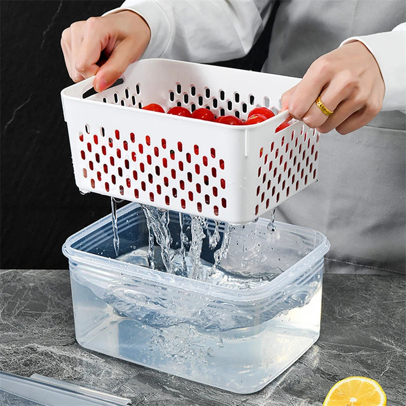 Caja de Almacenamiento para Refrigerador con Drenaje – Organizador de Frutas y Verduras