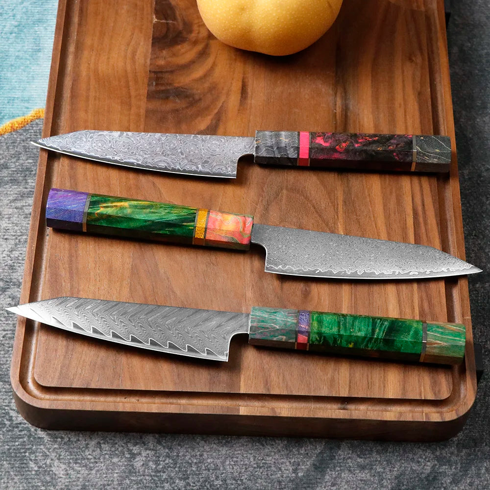 JUMCSONG 5-inch Utility Knife 67 layer Damascus Steel Fruit Knife VG10 Core Peeling Knife stable wooden handle kitchen knife