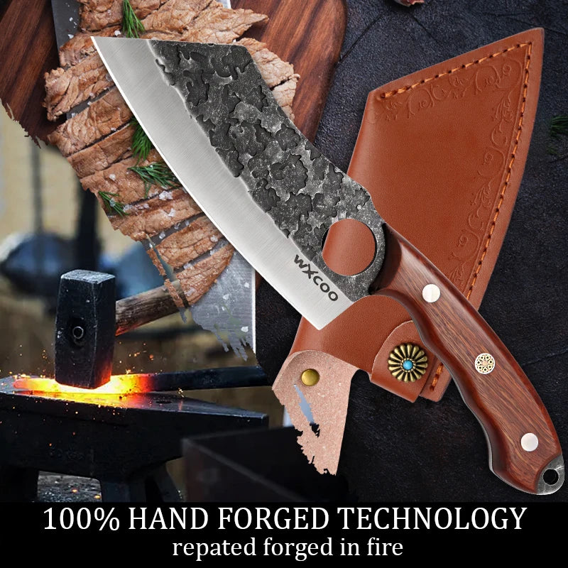 Cuchillo de Carnicero Forjado – Mango de Madera, Ideal para Cortar y Deshuesar Carne - 369 view