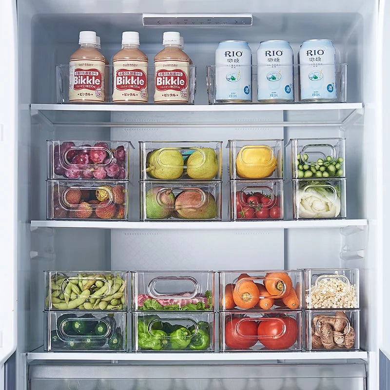 New Kitchen Refrigerator Organizer Bin Clear Pantry Organizer Plastic Food Storage Fridge Storage Box with Divider Freezer