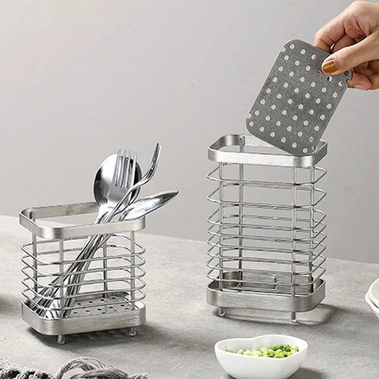 Cesta de Acero Inoxidable para Palillos y Cubiertos – Organizador con Drenaje