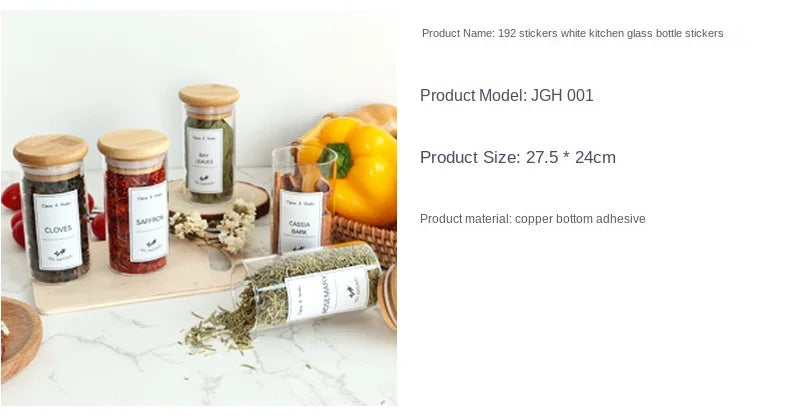 6pcs/set Kitchen Food Stickers Waterproof Food Spice Jar Label Seasoning Jar Sticker white