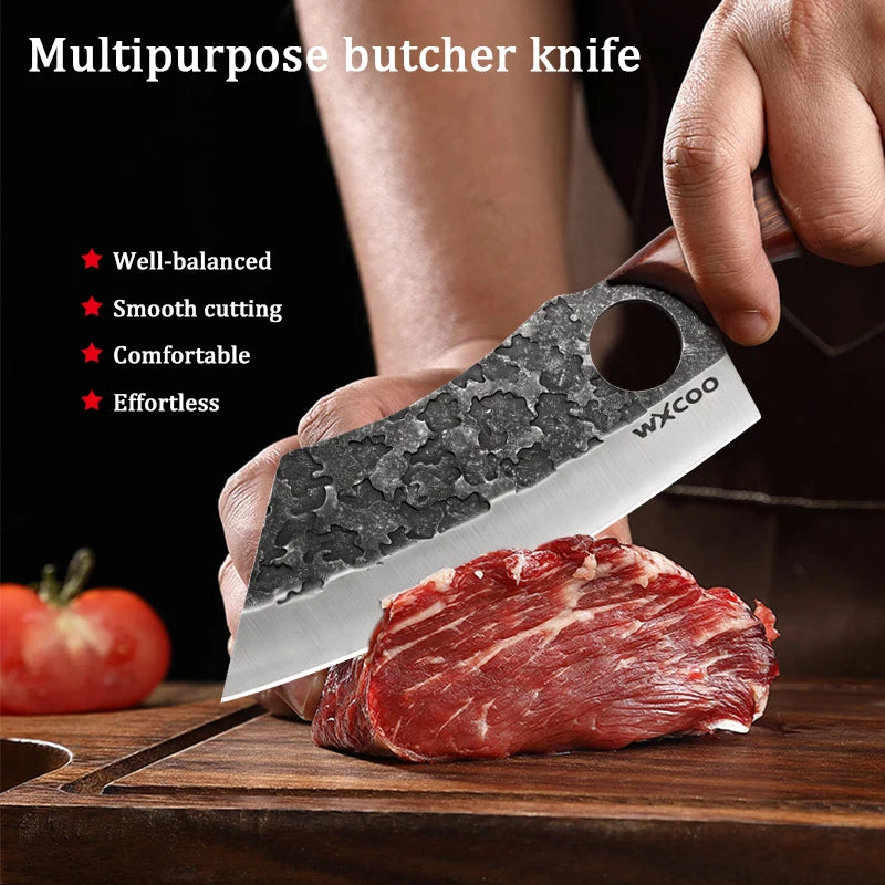 Cuchillo de Carnicero Forjado – Mango de Madera, Ideal para Cortar y Deshuesar Carne - 369 view