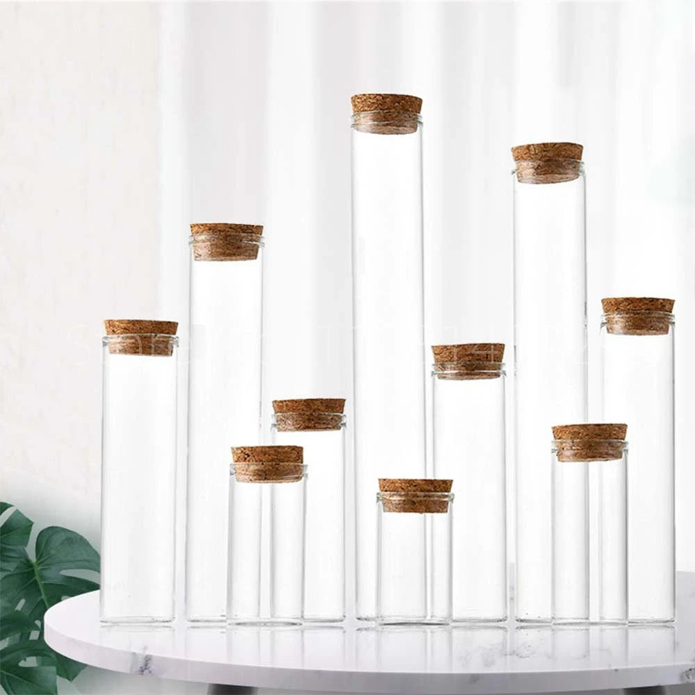 10ml/15ml/20ml/30ml/40ml/50ml/55ml/60ml/80ml/100ml  Cork Stopper Dragees Jars BottlesSmall Glass Test Tube with Cork 20 pieces - 369 view