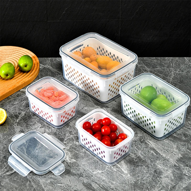 Caja de Almacenamiento para Refrigerador con Drenaje – Organizador de Frutas y Verduras